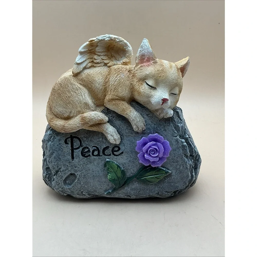 Cat Angel Memorial Statue Sleeping Orange Tabby Peace Garden Figurine Stone